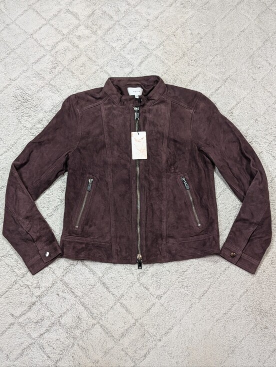 Reiss Jackets & Blazers - Reiss Jacket Womens 8 Purple Bordeaux Dawn Suede Goat Leather Biker Slim Fit